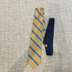 Tommy Hilfiger Gold and Blue Striped 100% Silk Necktie